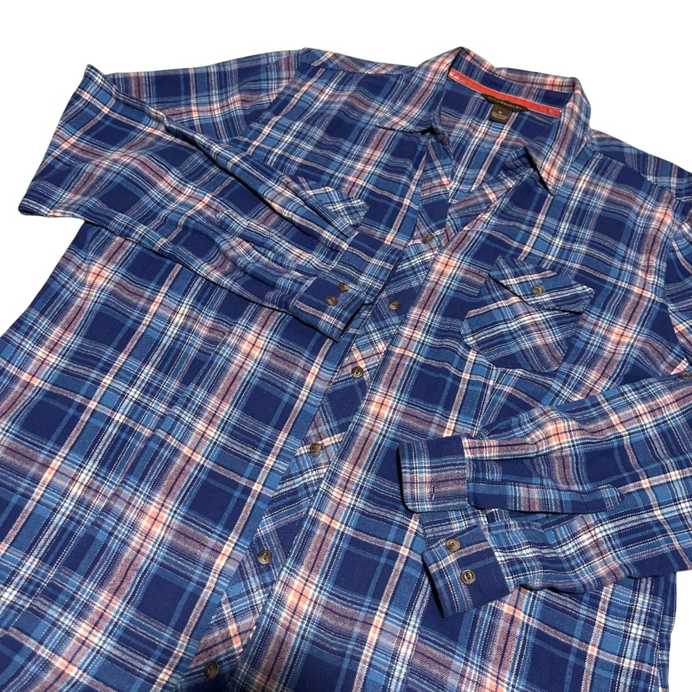 Bit & Bridle Button Down Shirt Women XL Blue Plaid Long Sleeve Cotton Flannel